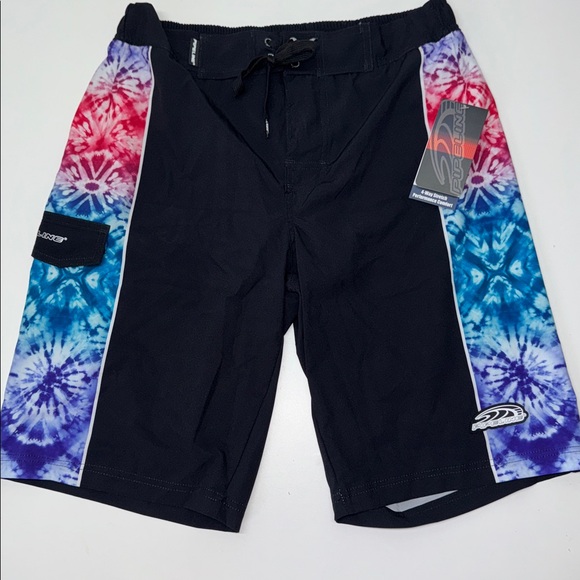 🔥Pipeline Black Board Shorts with Tie-Dye Accents Sz Medium New - Picture 2 of 14